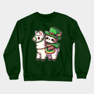 Irish Sloth Riding A Llama Funny Kawaii St Patrick's Day Crewneck Sweatshirt